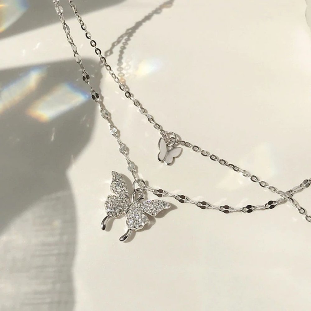 *925 Sterling Silver Diamond Butterfly Necklace A1 - Picture 6 of 11